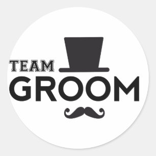Team Groom med hatt och mustasch Runt Klistermärke