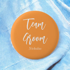 Team Groom Orange White Bröllop-knapp Knapp