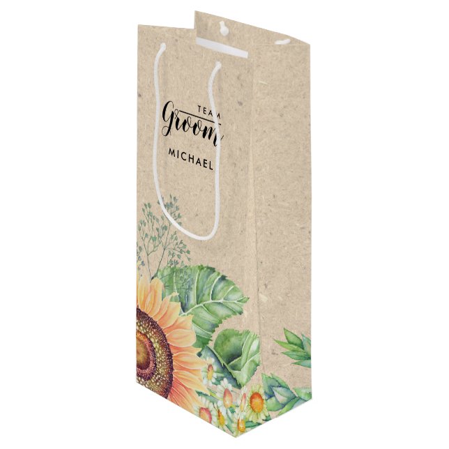 Team Groom. Solros Kraft Pappra Vin Bags (Framsidan Vinklad)