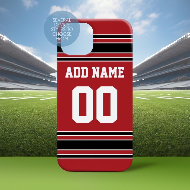 Team Jersey Custom Name Number Red Black (Personalized Phone Case with a Football Jersey Stripe Design)