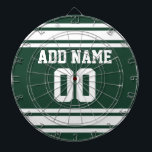 Team Jersey med eget namn och nummer Darttavla<br><div class="desc">Grönt och White färg - Om du äger ett fantasy Football team,  gör dina egna produkter och visa upp för dina vänner! Eller - spelar du High School Football och vill ha ett PM? Den här idiotiska designen är perfekt för alla som leker sport.</div>