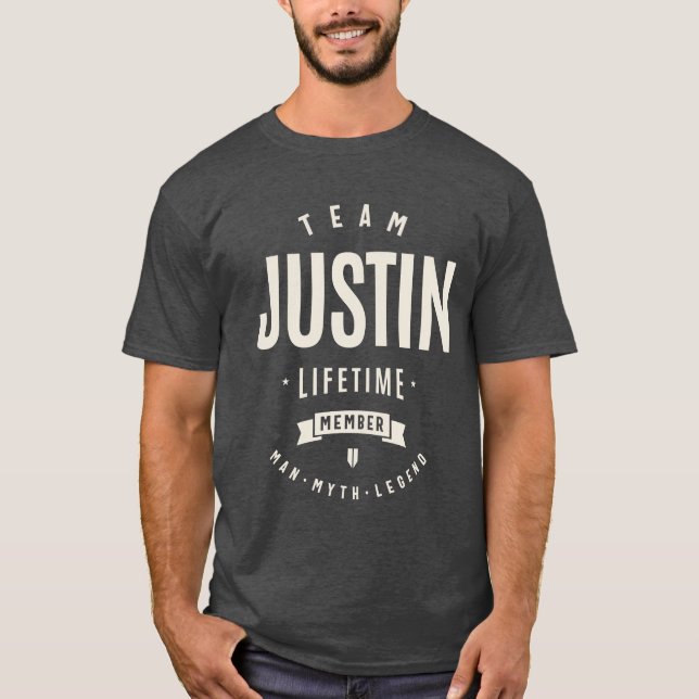 Team Justin-livstidsmedlem Justin Namn T Shirt (Framsida)