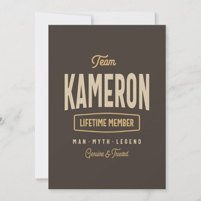 Team Kameron Livstidsmedlem Personligt Namn Inbjudningar (Framsida)