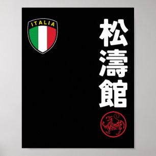 Team Karate Shotokan Italien Flagga Kanji Japansk Poster