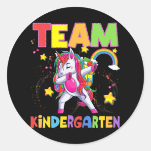 Team Kindergarten Dabbing Unicorn Back to school G Runt Klistermärke