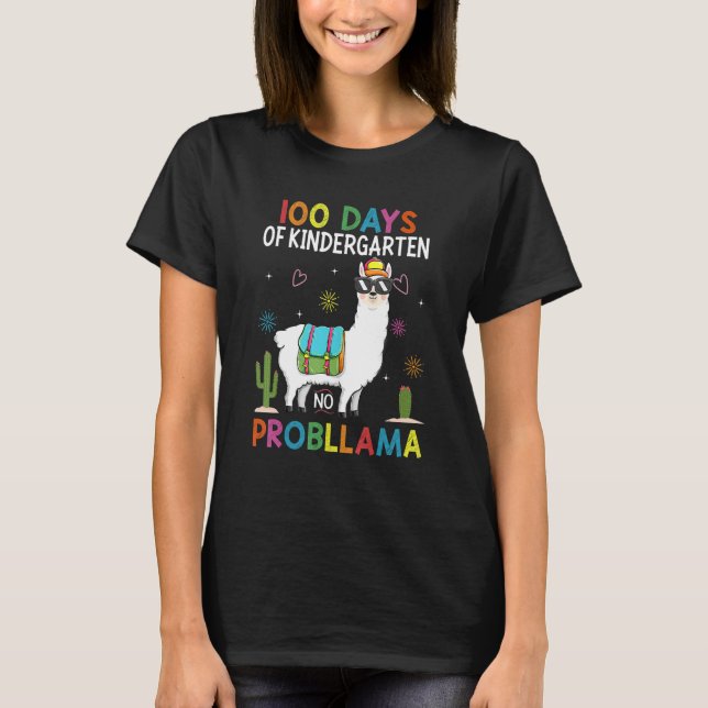 Team Kindergarten No Prob Llama Teacher 100 Days o T Shirt (Framsida)