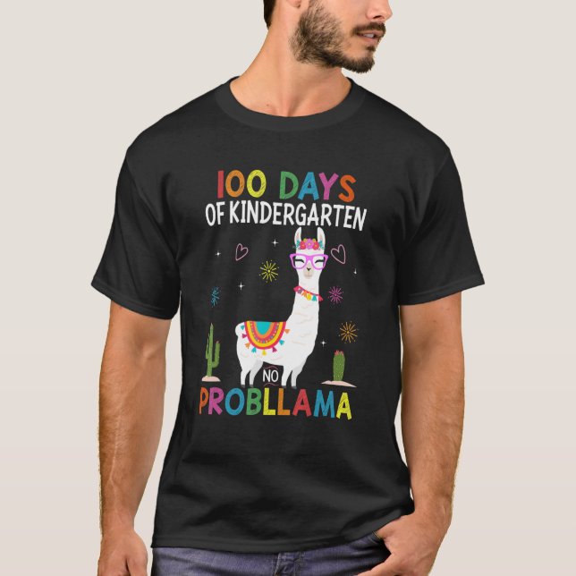 Team Kindergarten No Prob Llama Teacher 100th Day  T Shirt (Framsida)