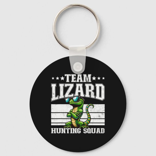 Team Lizard Hunting Squad Funny Retro Gecko Lizard Nyckelring (Framsida)