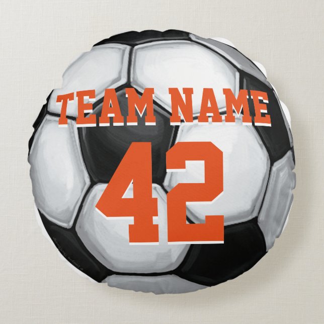 Team Namn och Number Soccer Ball Rund Kudde (Framsidan)