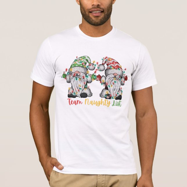 Team Naughty List tomtar julbelysning matchande T Shirt (Framsida)