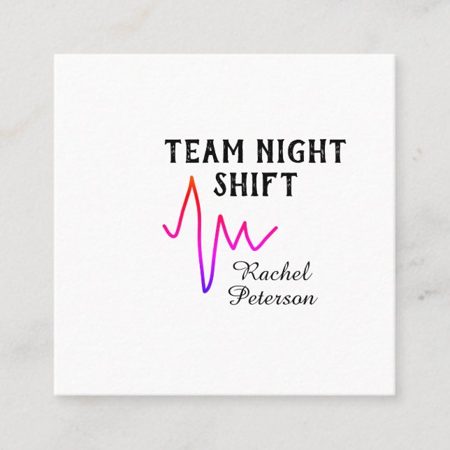 Team night shift nurse doctor medical name heart l fyrkantigt visitkort (Framsida)