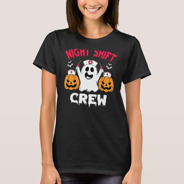 Team Night Shift Nurse Halloween Halloween SCrub T Shirt (Framsida)