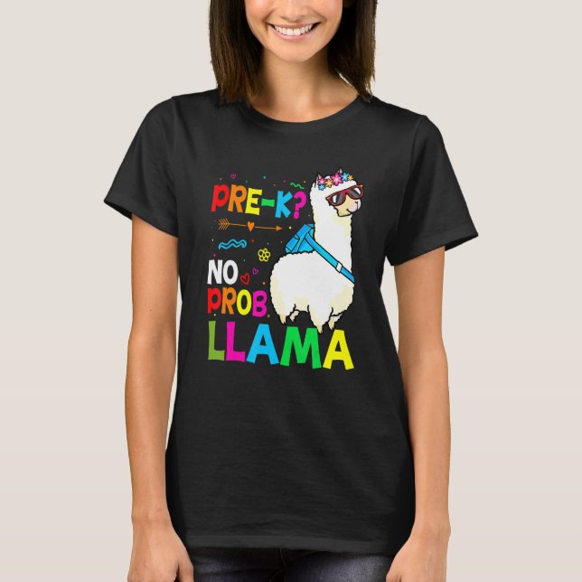 Team Pre K Teacher Rainbow No Prob Llama 100th Day T Shirt (Framsida)