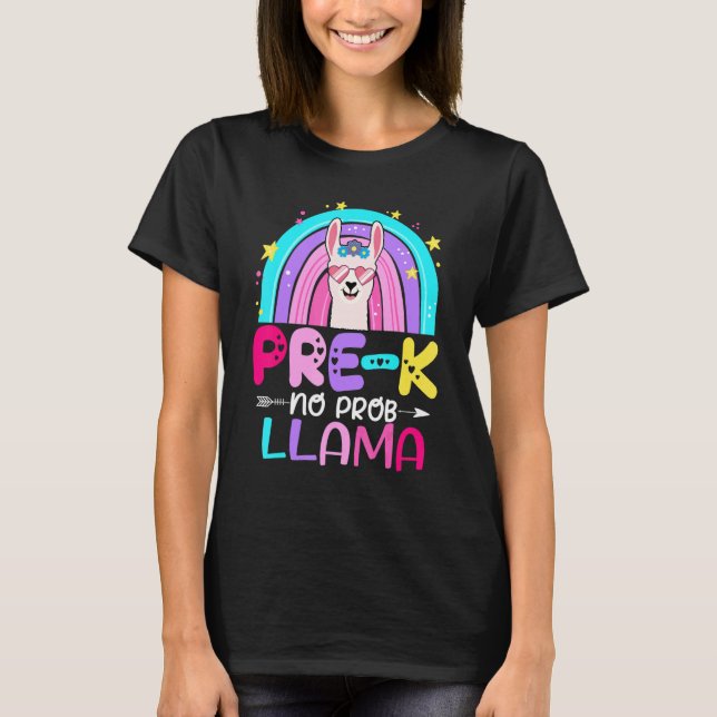 Team Pre k Teacher Rainbow No Prob Llama 100th Day T Shirt (Framsida)