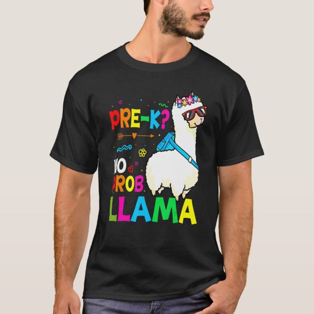 Team Pre K Teacher Rainbow No Prob Llama 100th Day T Shirt (Framsida)