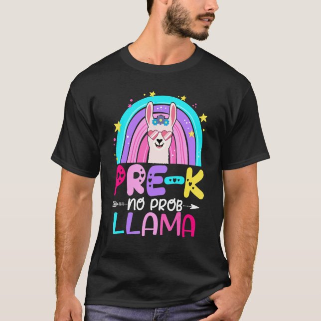 Team Pre k Teacher Rainbow No Prob Llama 100th Day T Shirt (Framsida)