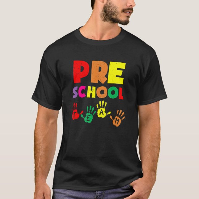 Team Preschool Handprint Back to school T Shirt (Framsida)