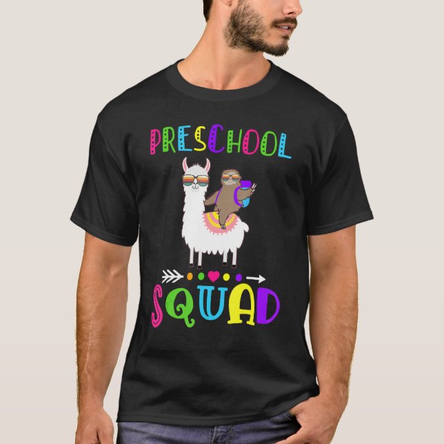 Team Preschool Squad Llama Sloth Back to school T Shirt (Framsida)