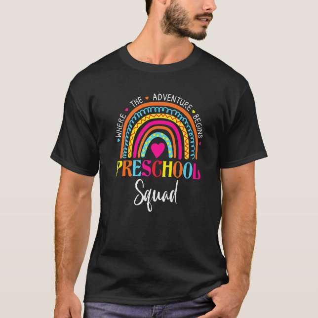 Team Preschool Squad Rainbow Leopard Teacher First T Shirt (Framsida)