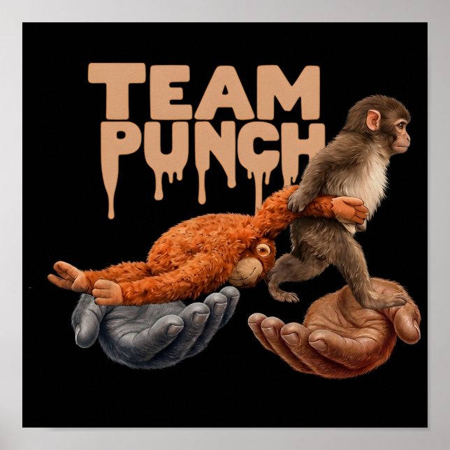 Team Punch Drypande Japansk Apa Poster (Framsidan)