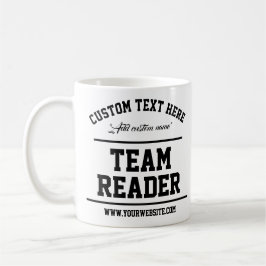 Team Reader. Modern White and Black. Textmall Kaffemugg