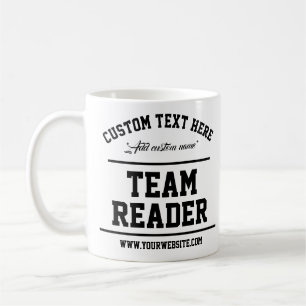 Team Reader. Modern White and Black. Textmall Kaffemugg