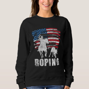Team Roping Roper Usa Amerikansk Flagga Header He T Shirt