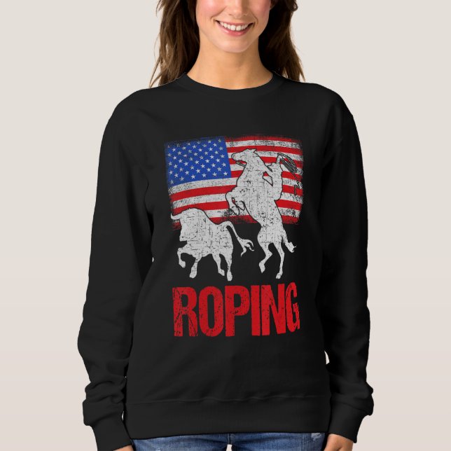 Team Roping  Roper Usa Amerikansk Flagga Header He T Shirt (Framsida)
