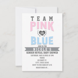 Team RÖS eller BLÅ Könsbestämnings Baby Shower Inbjudningar