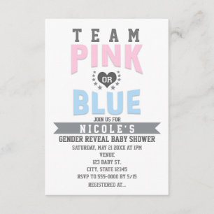 Team RÖS eller BLÅ Könsbestämnings Baby Shower Inbjudningar
