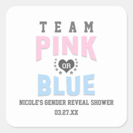 Team RÖS eller BLÅ Könsrevealing Baby Shower Favor Fyrkantigt Klistermärke