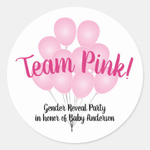 Team Rosa Balloons Gender Reveal Party White Runt Klistermärke