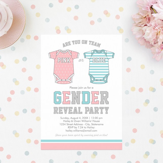 Team Rosa eller Blue Baby Gender Reveal Party Inbjudningar (Skapare uppladdad)