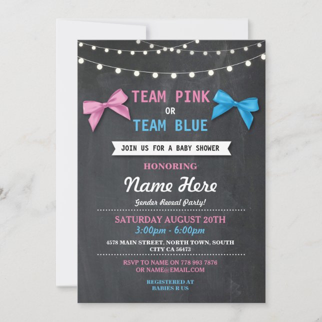 Team Rosa eller Blue Baby Shower Gender Reveal Inb Inbjudningar (Framsida)