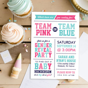 Team Rosa eller Team Blue Baby Gender Reveal Inbjudningar