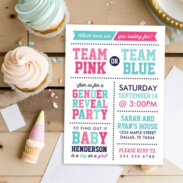 Team Rosa eller Team Blue Baby Gender Reveal Inbjudningar (Skapare uppladdad)