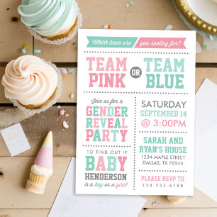 Team Rosa eller Team Blue Baby Gender Reveal Inbjudningar