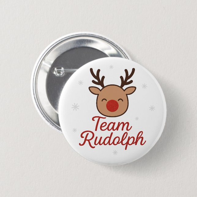 Team Rudolph Funny Cute Christmas Knapp (Framsida & baksida)