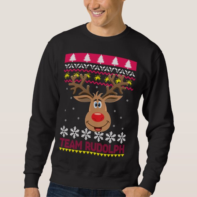 Team Rudolph Santa Reindeer Ugly Sweater Lång Ärmad Tröja (Framsida)