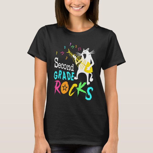 Team Second Grade Rocks 2nd Grade  Katt som spelar T Shirt (Framsida)