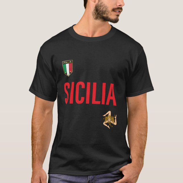 Team Sicilien Stil med Trinacria och Italia Shield T Shirt (Framsida)
