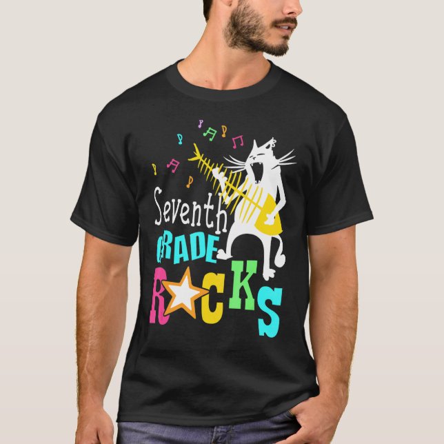 Team Sjunde Klass Rocks 7:e Klass  Katt som spelar T Shirt (Framsida)
