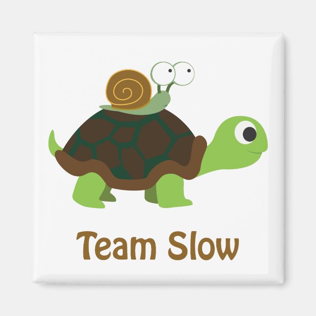 Team Slow Cute Tecknad Turtle och Snigel Magnet (Framsidan)