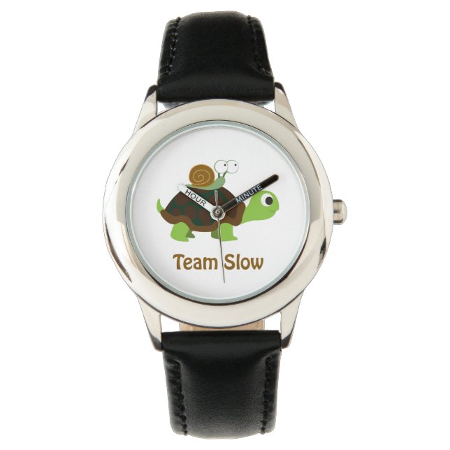 Team Slow Söt Tecknad Sköldpadda och Snigel Armbandsur (Framsida)