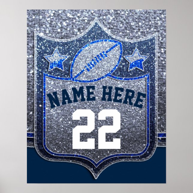 Team Sports Blue & Silver Glitter College Football Poster (Framsidan)