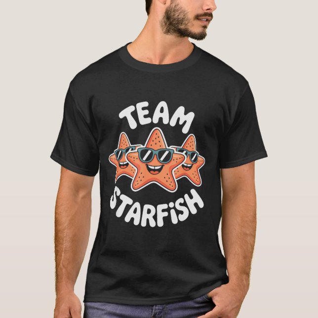 Team Starfish Cool Sungles Ocean Cartoon Crew Funn T Shirt (Framsida)