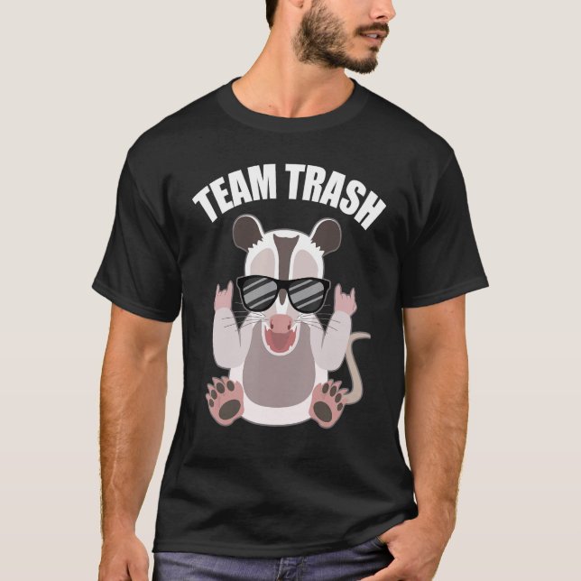 Team Trash Opossum With Sunglasses Shows Rock Hand T Shirt (Framsida)