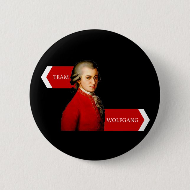 Team Wolfgang. Wolfgang Amadeus Mozart fläkt Knapp (Framsida)