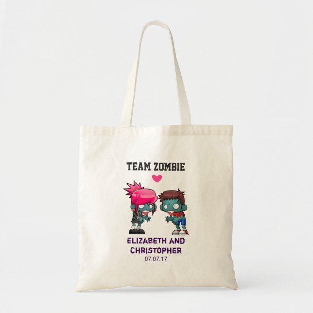Team Zombie Cute Zombie Couple Bröllop Tygkasse (Framsidan)