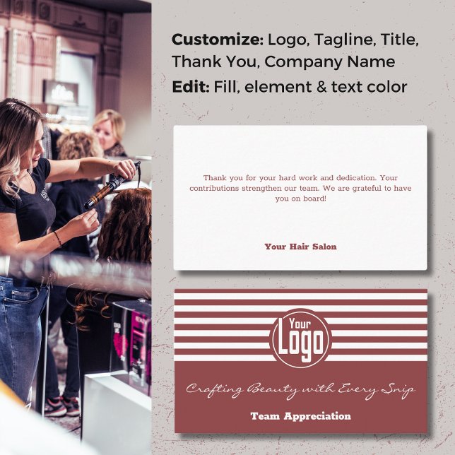 Teambedömningsbevis: Hair Salon Tack Visitkort (Team Appreciation Elegance: Hair Salon Thank You Business Card)